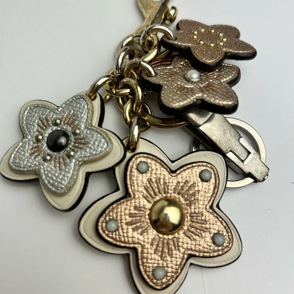 Coach Floral Charm Keychain in Gold and Silver
